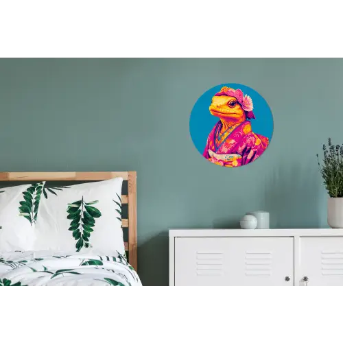 Bloemenkrans - Hagedis - Kimono - Paars Wandcirkel aluminium klein -slaapkamer