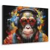Chimpansee - Aap - dieren - Graffiti - Bril - Koptelefoon - Kleuren Textielframe - compleet frame klein -3d
