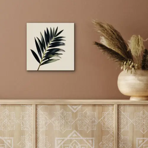 Palmblad - Subtiel - Groen - beige aluminium wit klein -sfeer4