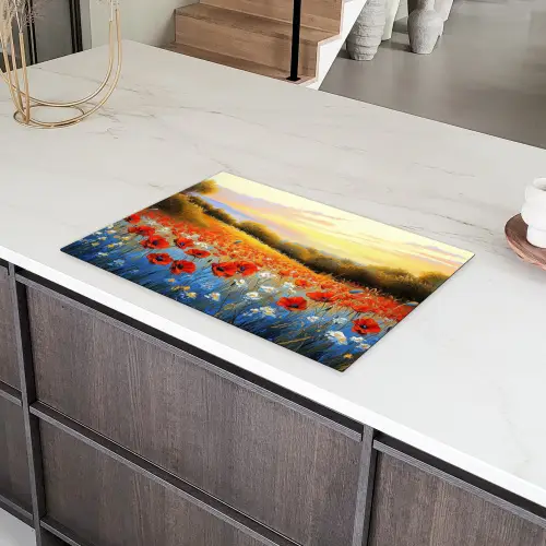 Klaproos - Bloemenveld - Kleurrijk Inductie beschermer vinyl 3mm klein -sfeer8