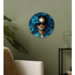 Vrouw - Bloemen - Blauw - Aesthetic - Luxe Wandcirkel kunststof plaat 5mm dik klein -sfeer3