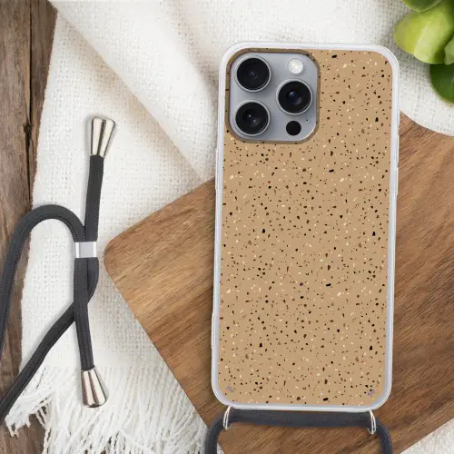 Terrazzo - Patroon - Beige Hoesje iPhone 16 Pro Max met koord klein 804 -sfeer4