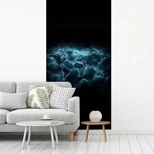 Wereldkaart - Bliksem - Blauw fotobehang vinyl groot -woonkamer