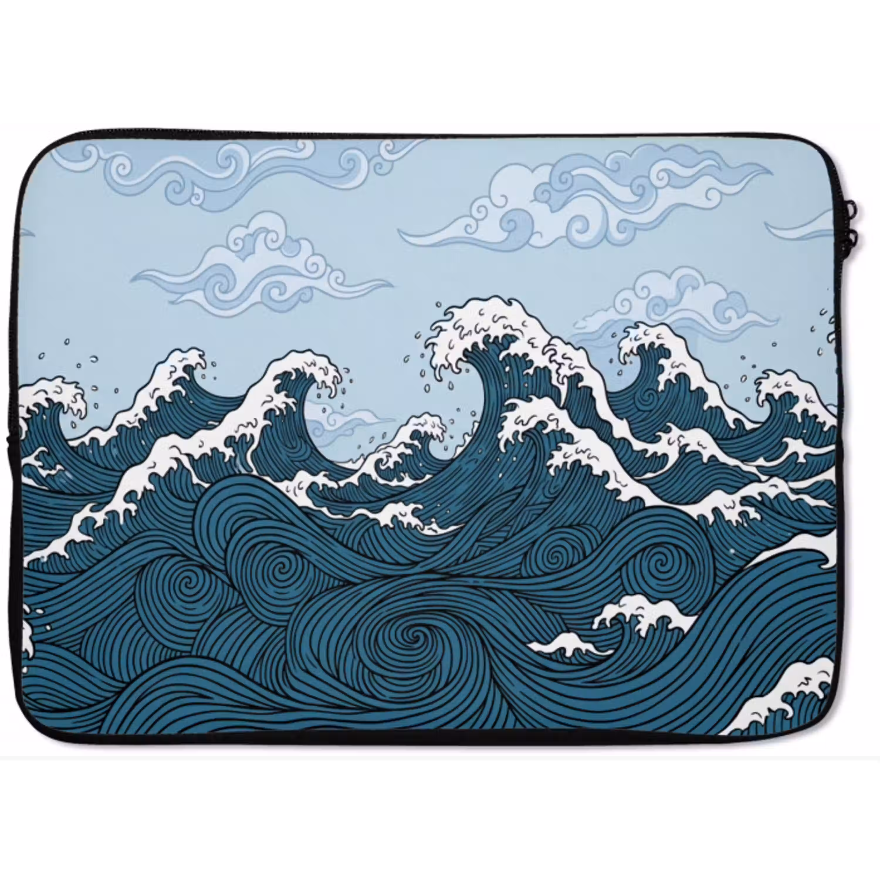 Zee - Golven - Japans - Natuur - Blauw laptophoes neopreen klein -zkaufland3dotto