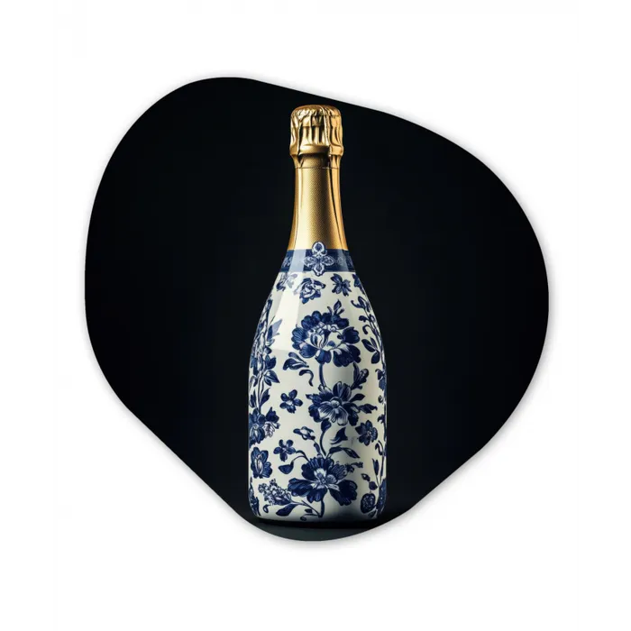 Champagne - Bloemen - Goud - Chique Wandcirkel Organisch Plexiglas middel -3d