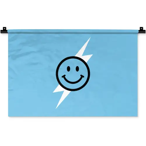 Smiley - Blauw - Bliksem Wandkleed katoen klein -zz3d