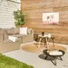 Palmbomen - Heuvels - Minimalistisch - Zachtroze Tuinposter op houten frame 2 cm dik klein -sfeer2