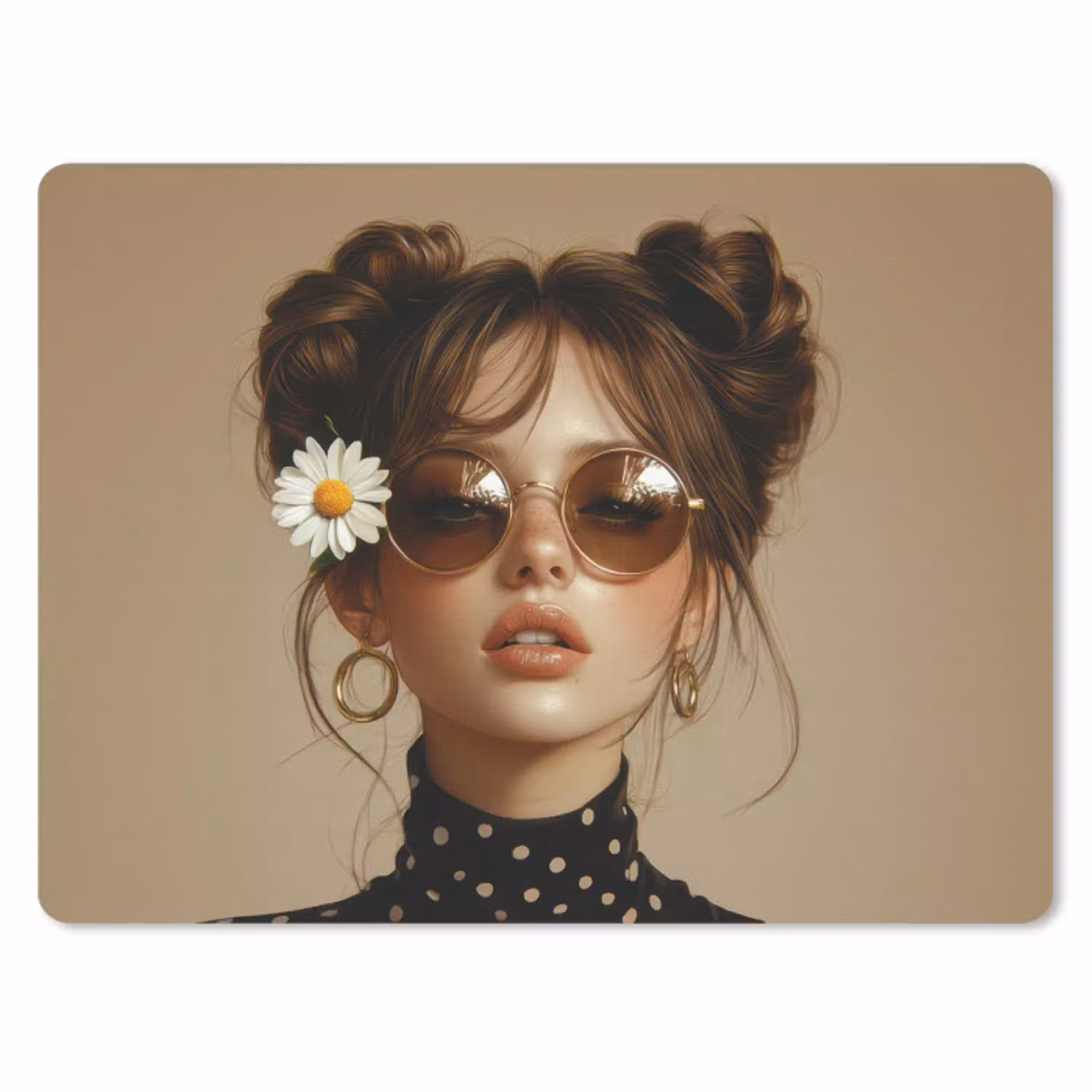Vrouw - Beige - Bloem - Modern - Portret muismat rubber klein -3d