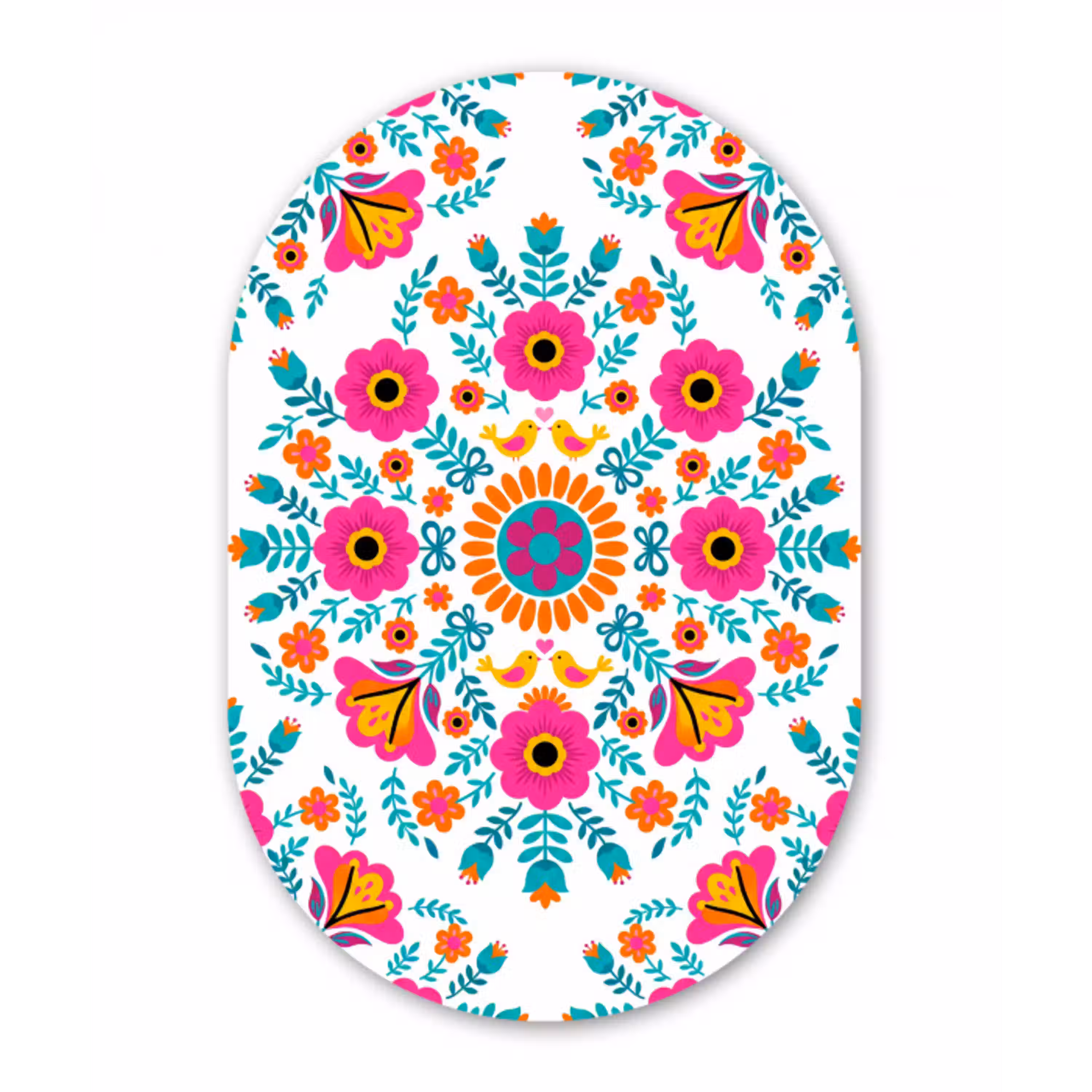 Bloemen - Vogel - Patroon - Kleurrijk - Modern Wandcirkel Ovaal Forex klein -3d