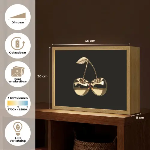 Kersen - Zwart - Goud - Chrome Light Box met batterij (Wandlamp) middel -USP_websiteoverzichtNL