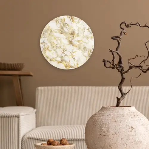 Warm - Gouden - Marmer - Patroon Wandcirkel kunststof plaat 5mm dik klein 188 -sfeer1