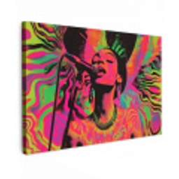 Vrouw - Microfoon - Neon Tuinposter op houten frame 2 cm dik klein -3d