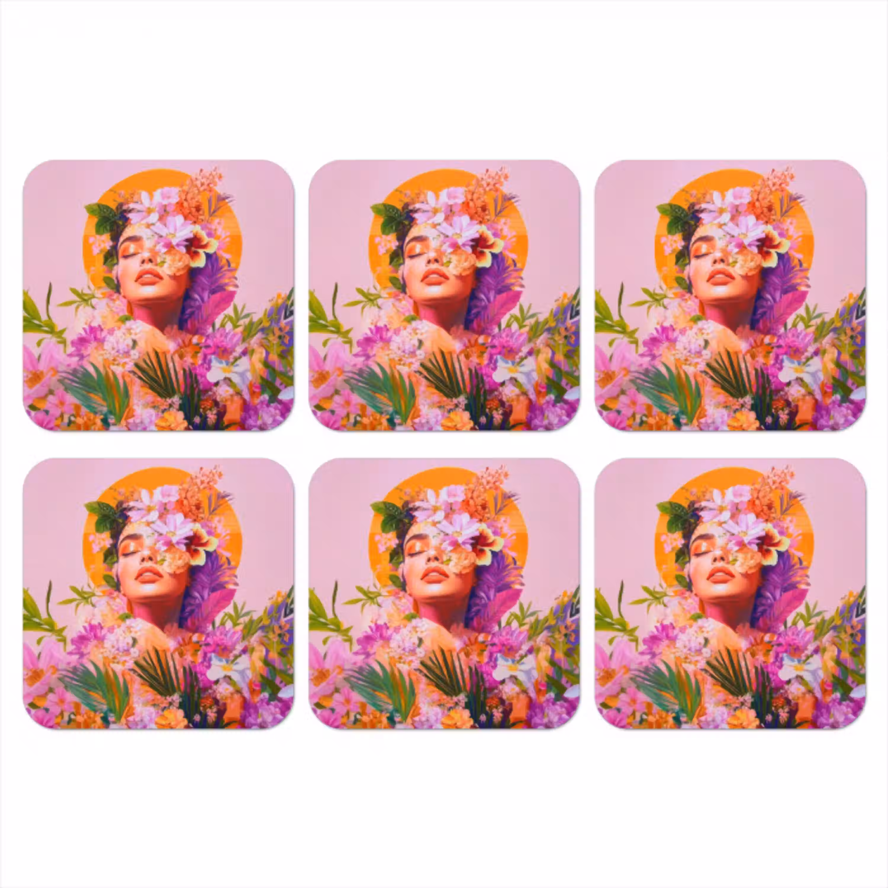 Vrouw - Abstract - Cirkel - Bloemen onderzetter kurk middel -3d