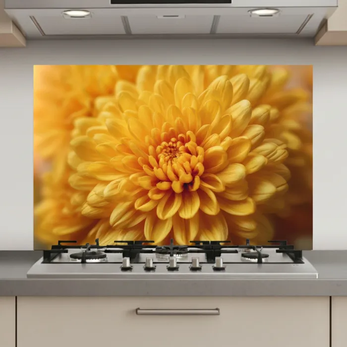 Geel - Chrysant - Zachtheid keuken achterwand spatscherm klein -3d_website