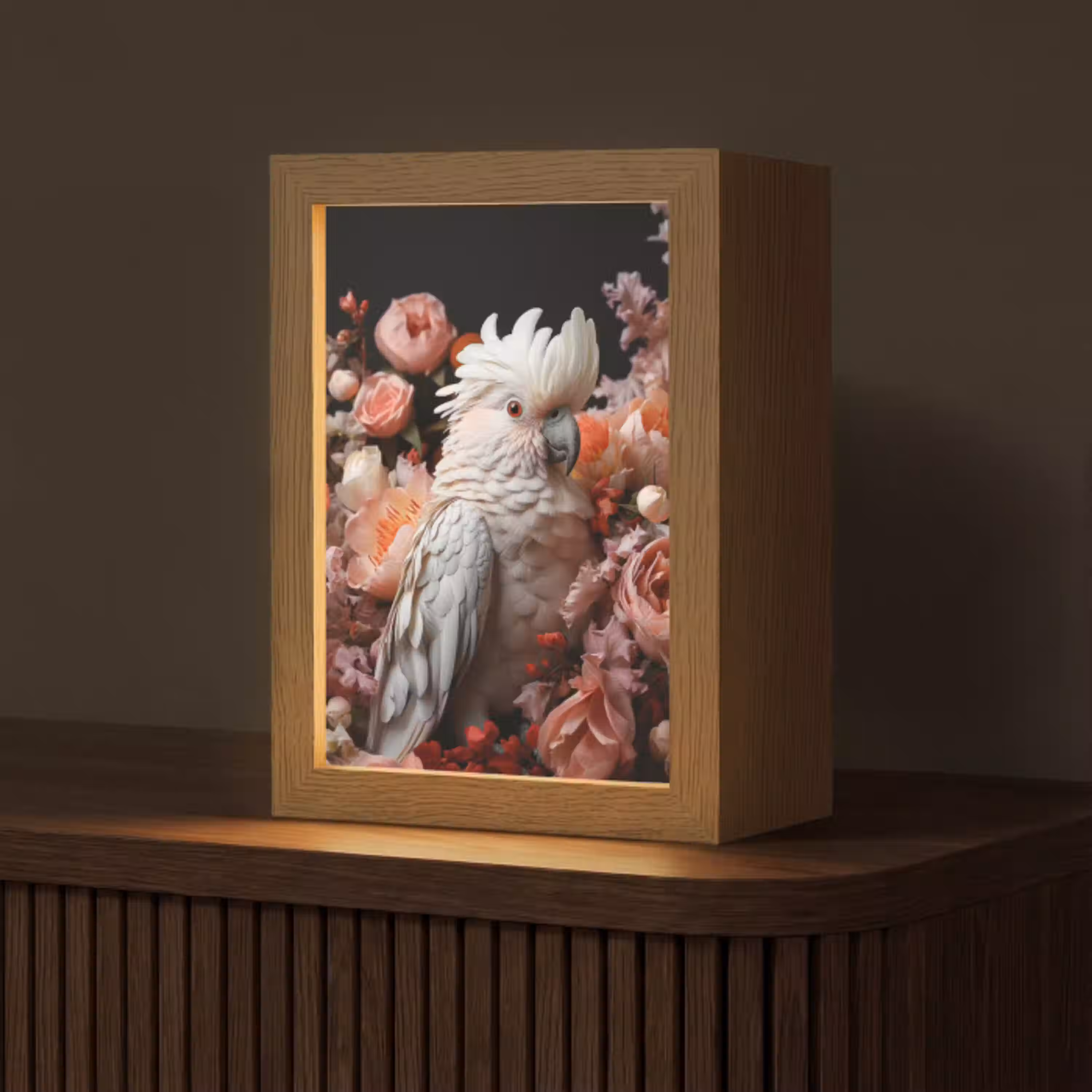 Kaketoe - Dier - Natuur - Botanisch - Bloemen - Roze Light Box met kabel (Tafellamp) klein -z3d_website