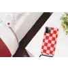 Schaakbord patroon - Rood - Roze - Blokjes Hoesje iPhone 12 Pro met koord klein -kamer