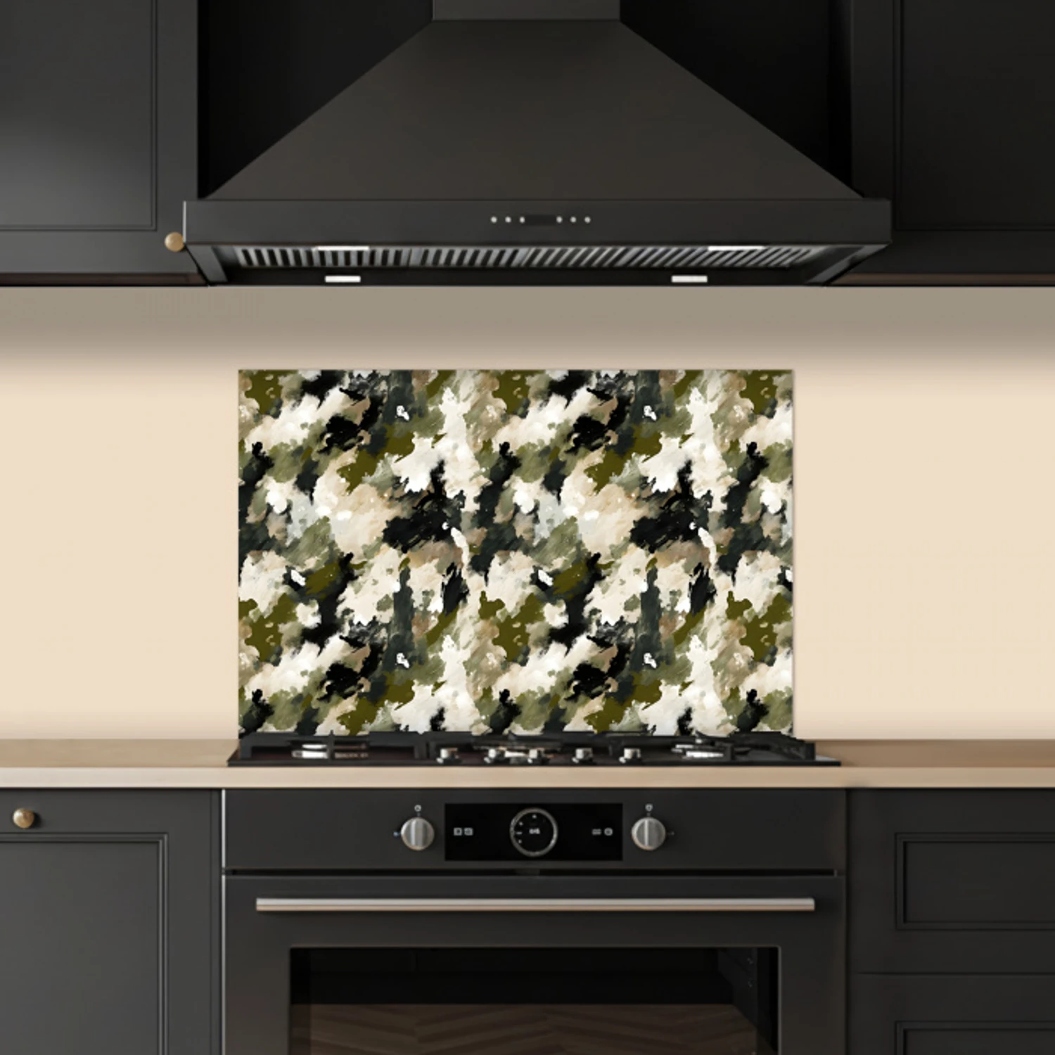 Donker - Groen - Camouflage - Schilderachtig keuken achterwand spatscherm klein 900 -sfeer1