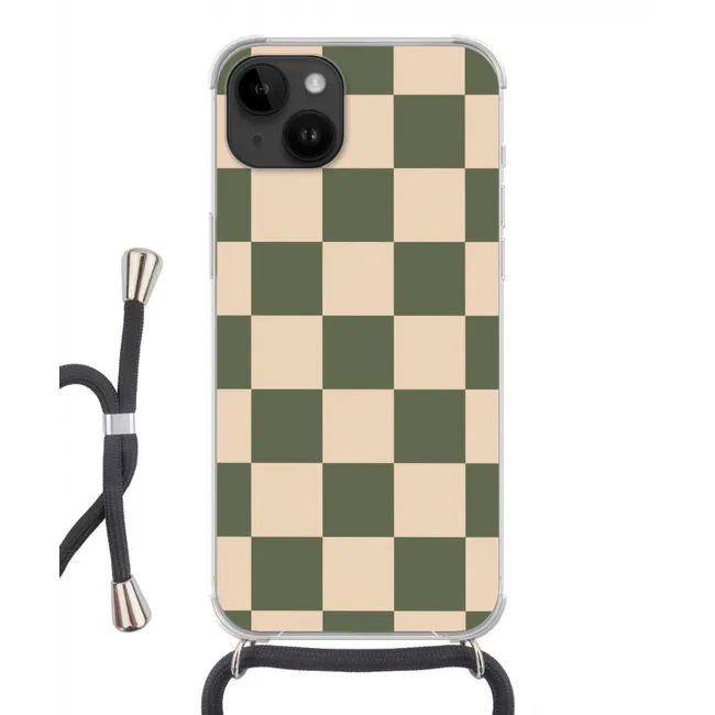 Handyhülle mit Band - Schachbrettmuster - Grün - Beige - Blöcke