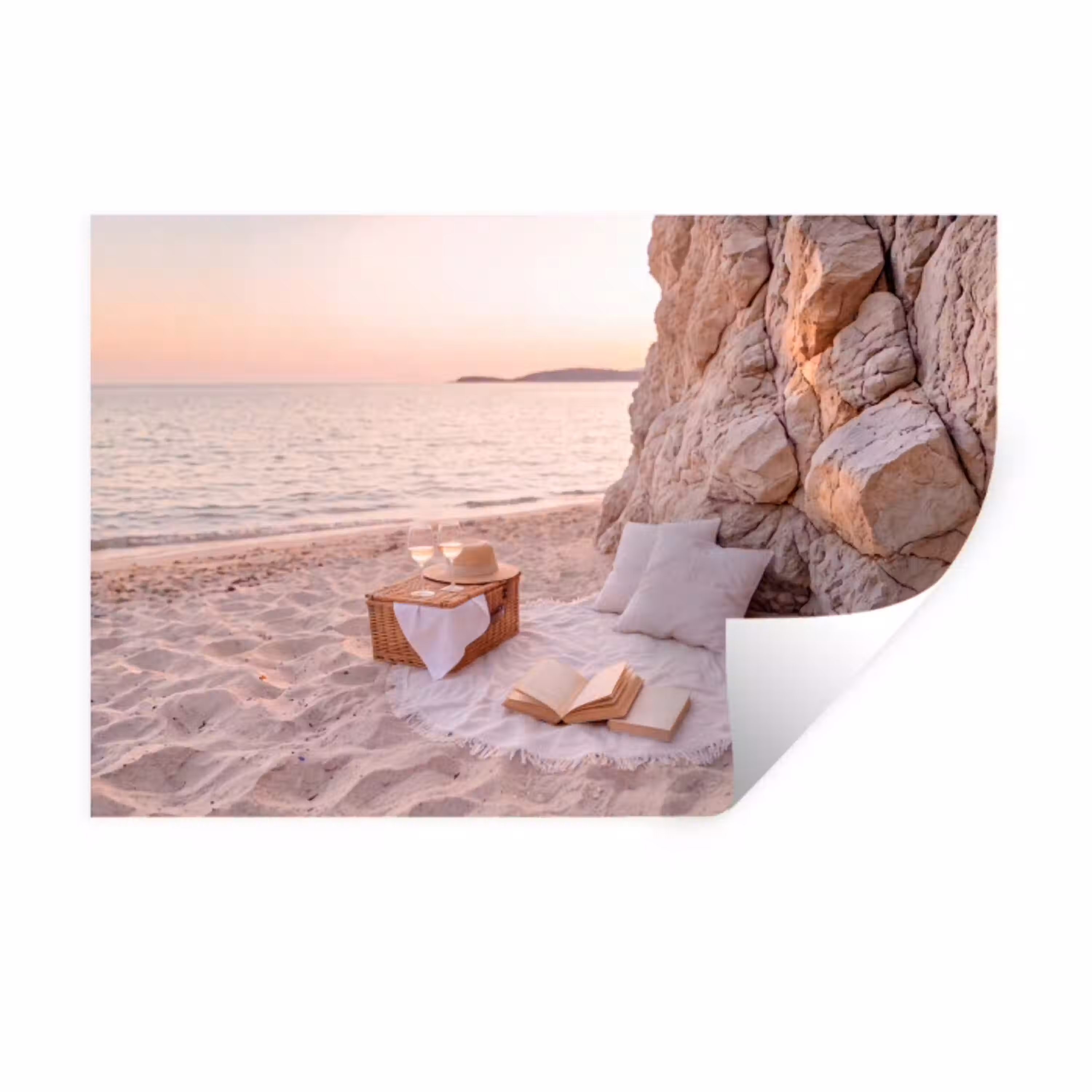 Strand - Picknick - Zonsondergang - Zomer - Natuur Muursticker klein -3d