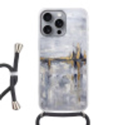 Abstract - Structuur - Goud - Grijs - Modern Hoesje iPhone 16 Pro Max met koord klein -3d