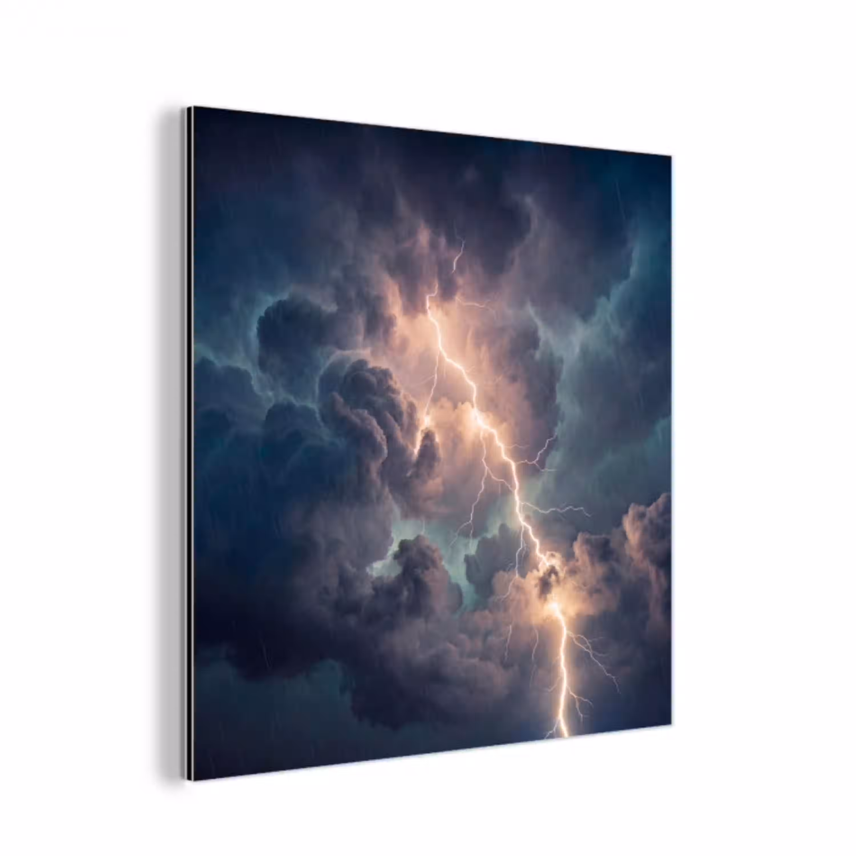 Bliksem - Storm - Natuur - Donker aluminium wit klein -3d