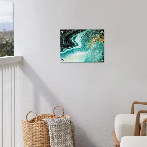 Marmerlook - Blauw - Goud - Glitter - Luxe - Marmer tuinposter los doek klein -sfeer8