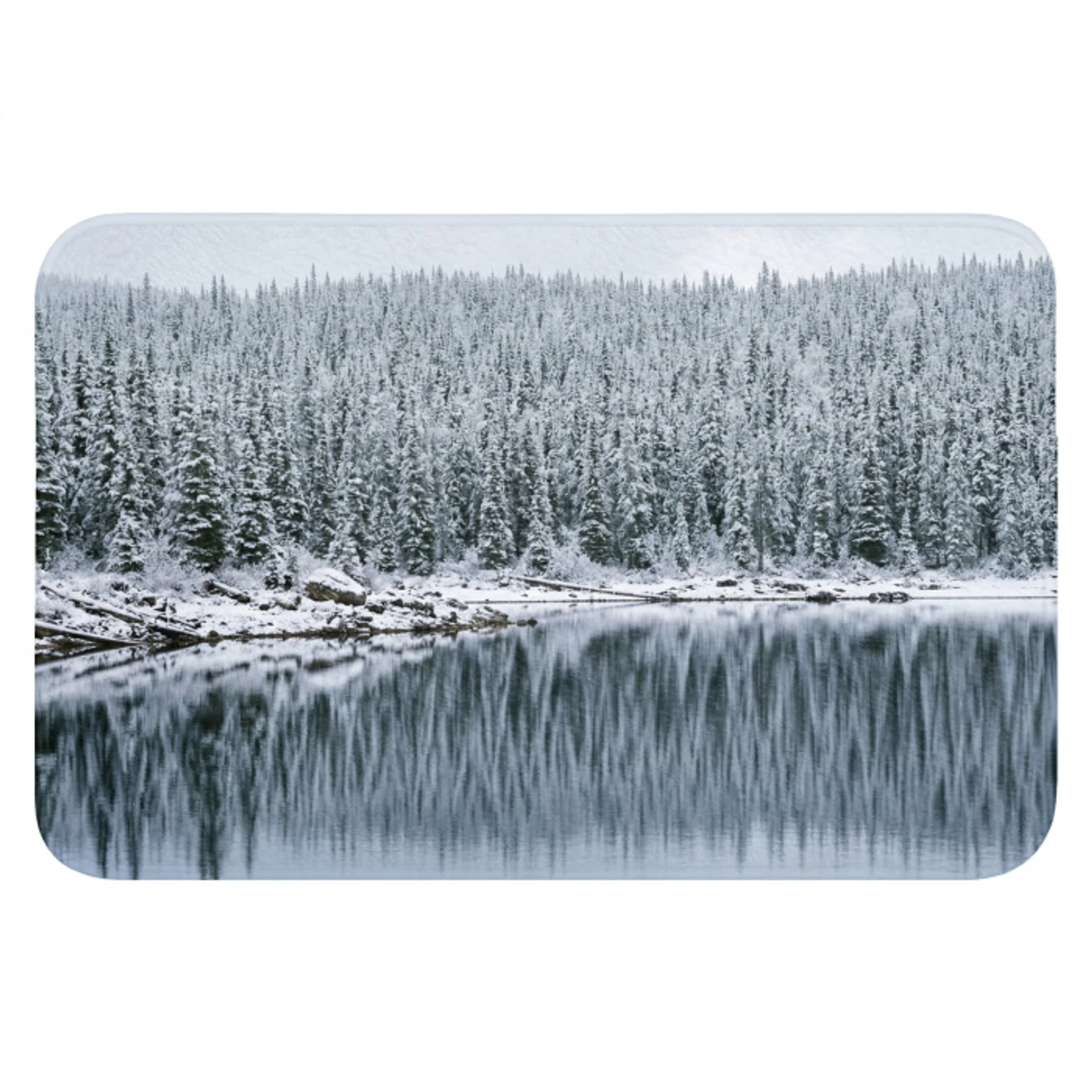 Bos - Reflectie - Meer - Winter - Serene Badmat klein -3d