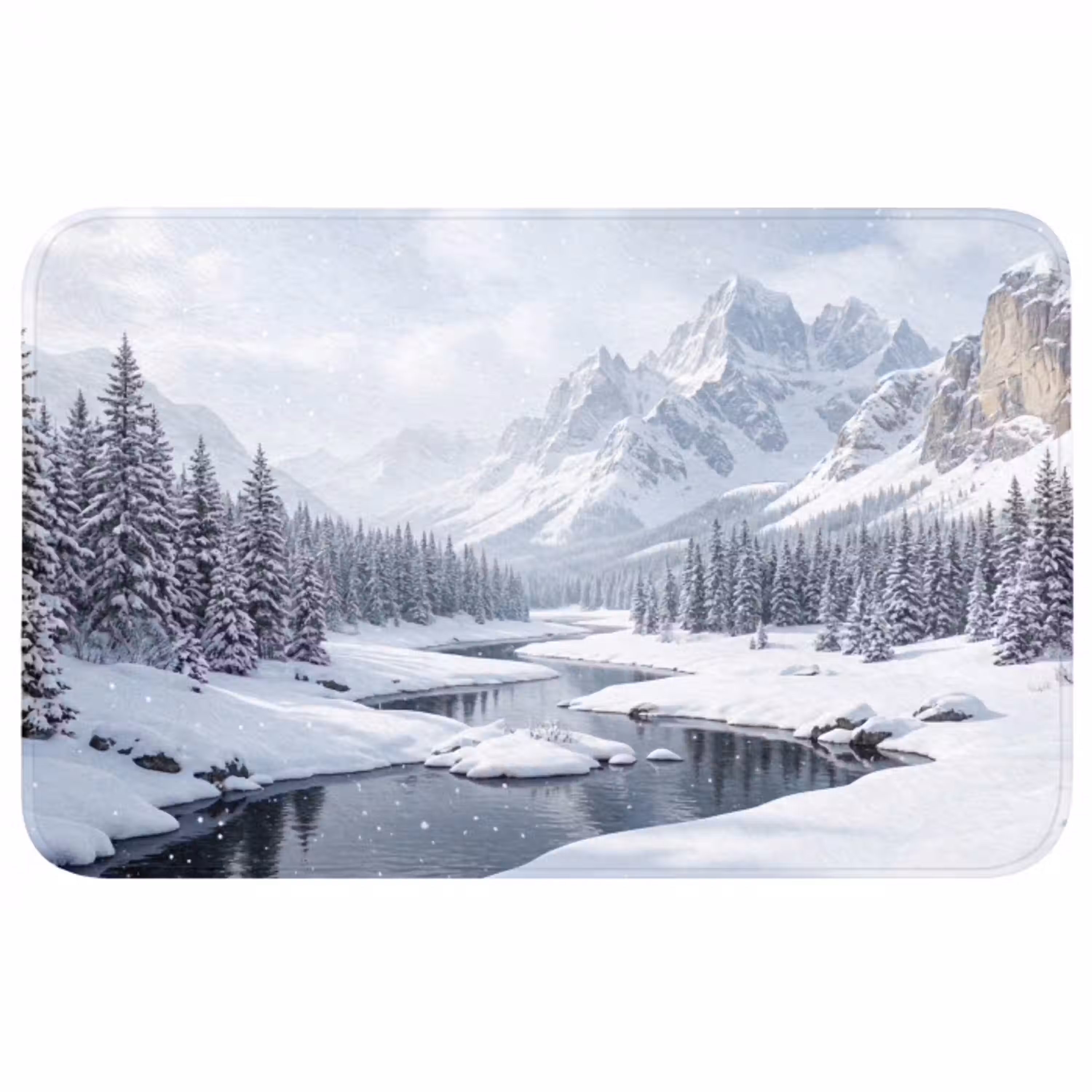 Sneeuwlandschap - Bergen - Rivier - Winter Badmat middel -3d