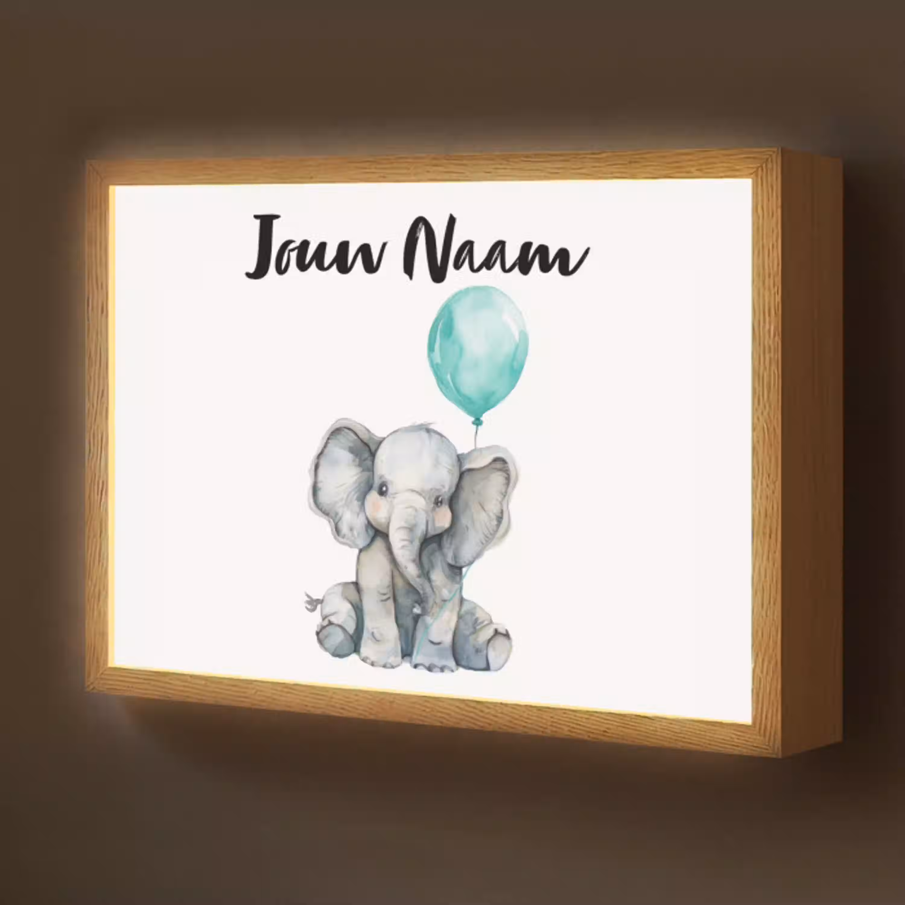 Olifant - Baby - Dieren - Blauwe ballon Light Box met batterij (Wandlamp kind) middel -z3d_website