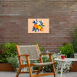 Illustratie - Sinaasappels - Donkerblauw - Bloemen Tuinposter op houten frame 2 cm dik klein -sfeer3