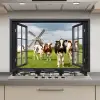 Doorkijk - Koe - Molen - Koeien - Weiland - Gras - Groen keuken achterwand spatscherm klein -3d_website