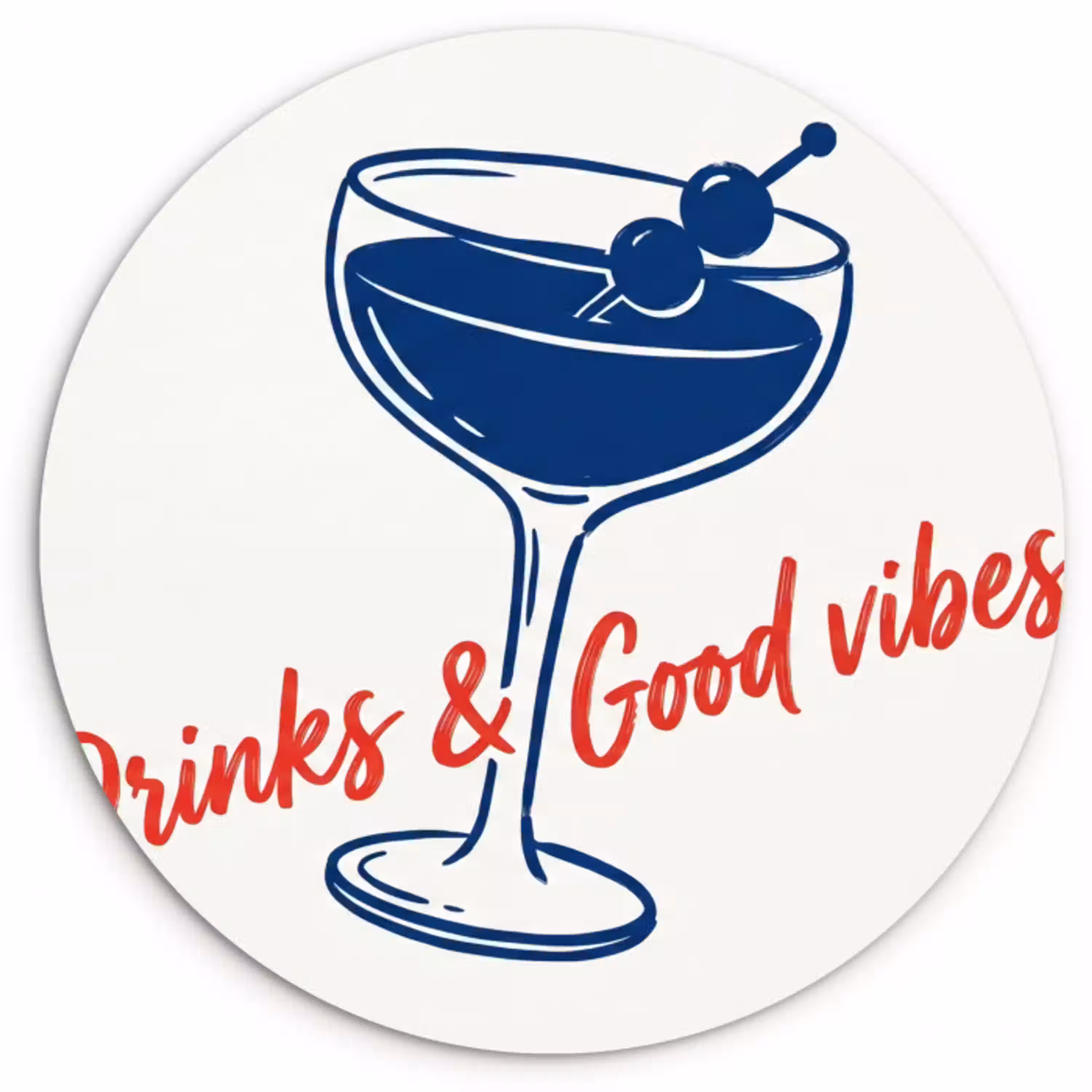 Cocktail - Glas - Illustratie - Blauw - Wit Wandcirkel kunststof plaat 5mm dik klein -3d