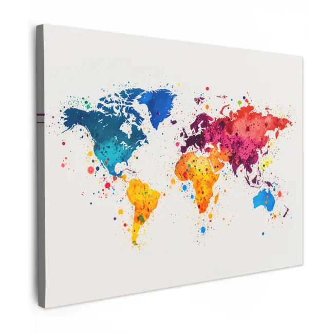 Canvas schilderij - Wereldkaart - Graffiti - Kleurrijk
