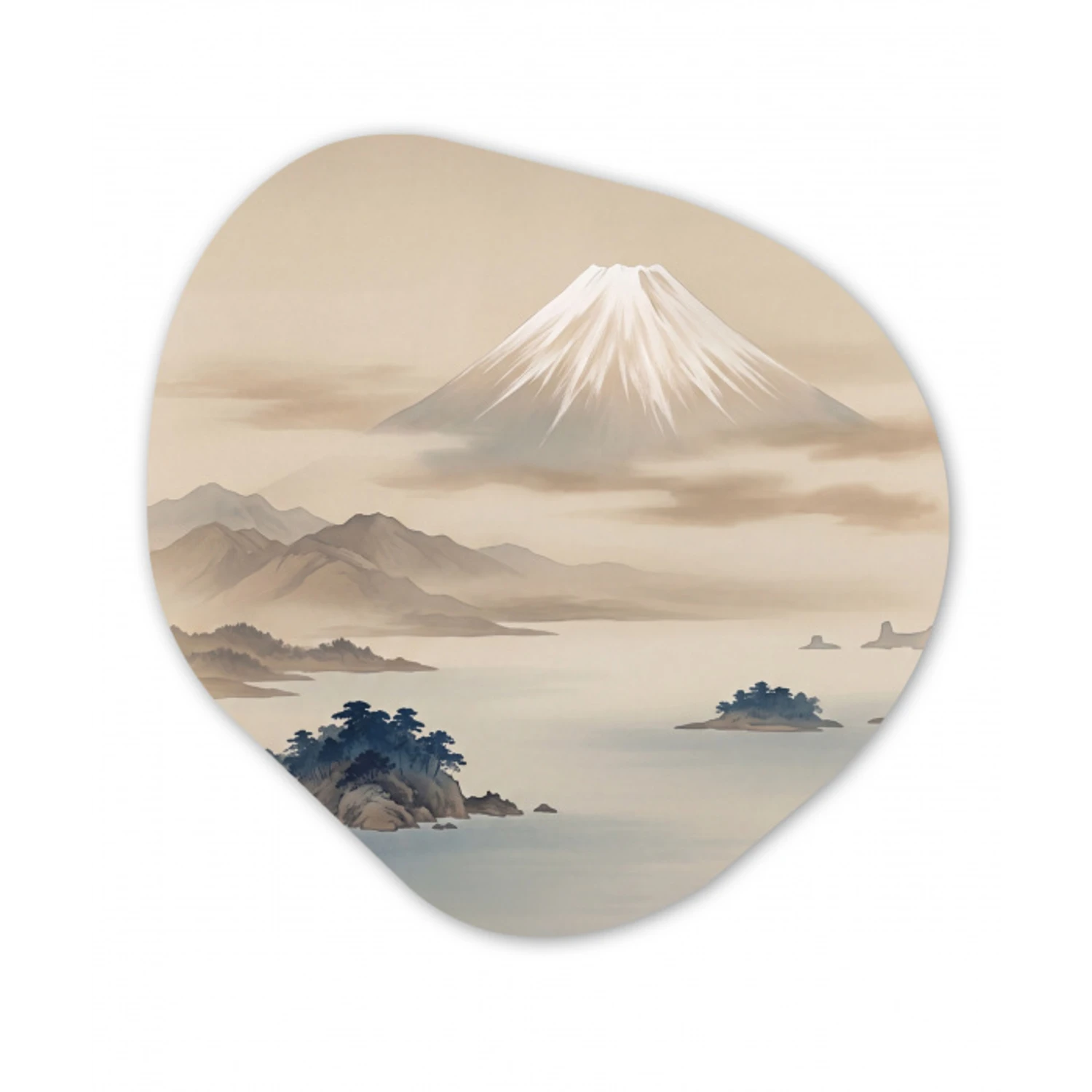 Japans - Landschap - Beige Wandcirkel Organisch Aluminium middel -3d