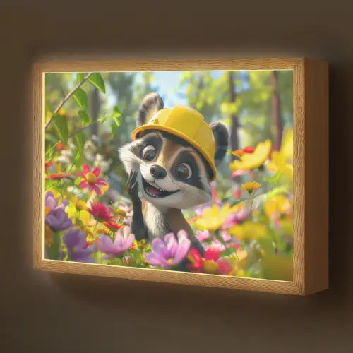 Wasbeer  - Natuur - Bloemen - Bouwhelm Light Box met batterij (Wandlamp kind) middel -z3d_website