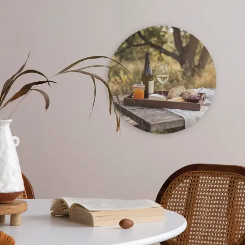 Picknick - Wijn - Kaasplankje Akoestische PET Vilt - Rond klein -sfeer3