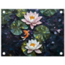 Glasstukjes - Leliebladeren - Vis - Oranje tuinposter los doek klein -3d