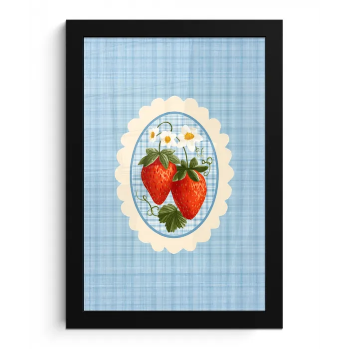 Aardbeien - Lijst - Rood - Geruit fotolijst zwart zonder passe partout klein -3d