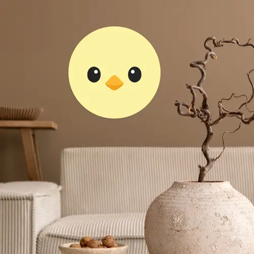 Kuiken - Vrolijk - Geel - Minimalistisch Wandcirkel behangsticker klein -sfeer1