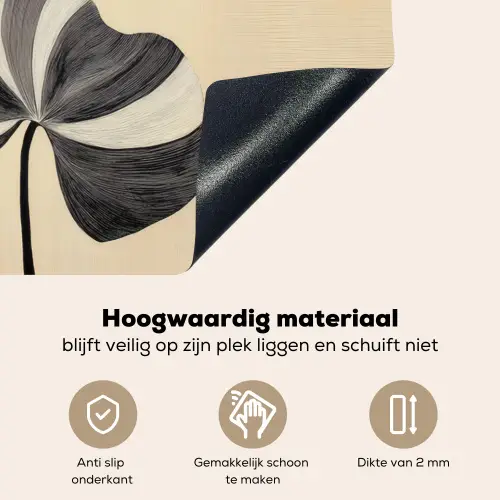 Zwart - Bladeren - Strepen - Minimalistisch Inductie beschemer met haakjes klein -ky-onderkant-nl