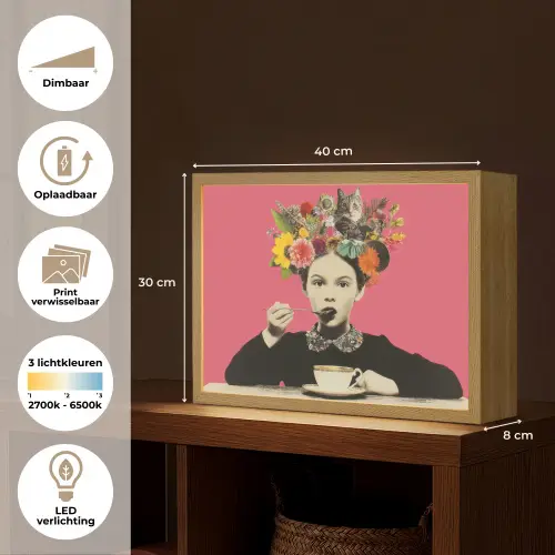 Meisje - Kopje - Bloemen - Roze Light Box met batterij (Wandlamp) middel -USP_websiteoverzichtNL