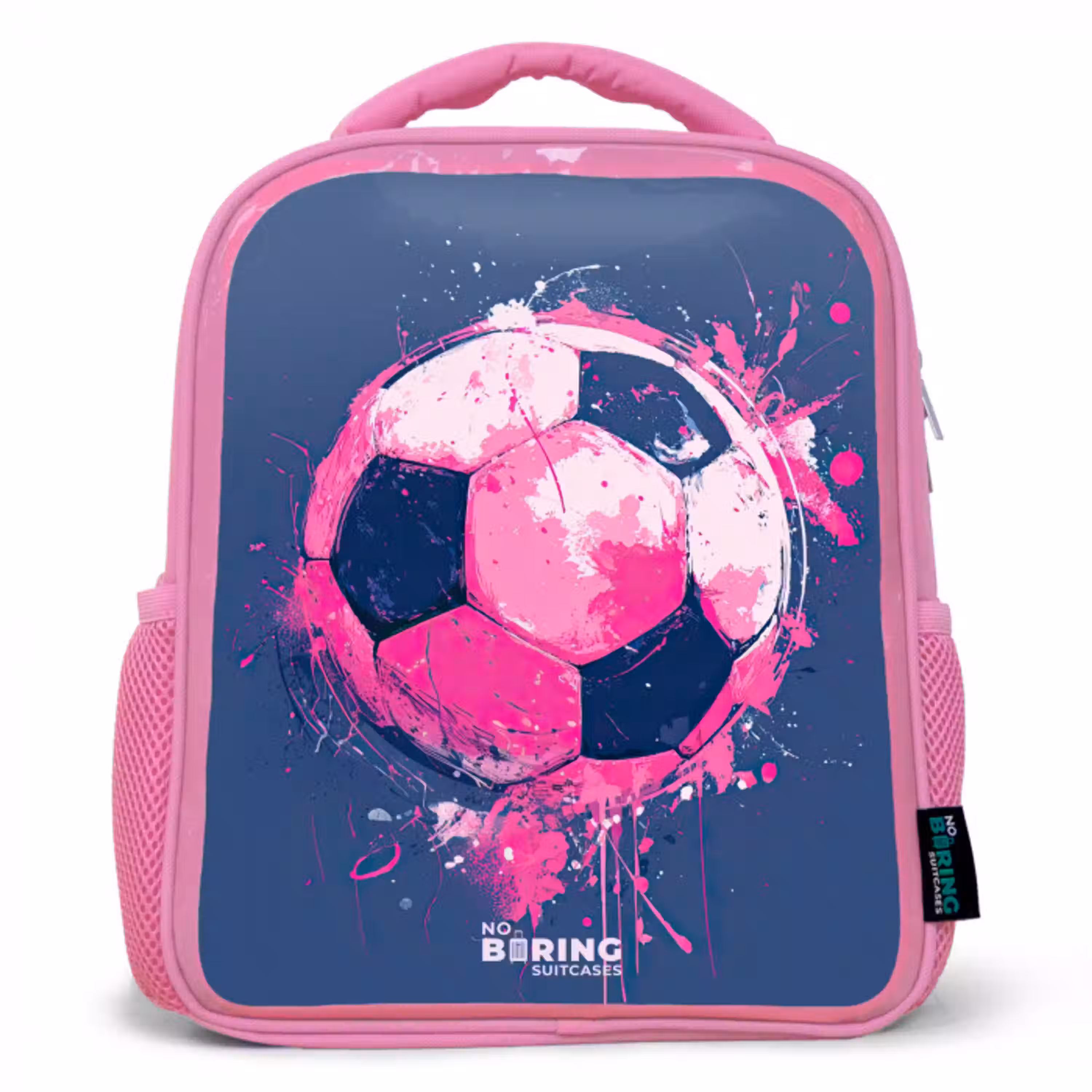 Voetbal -  Verf - Roze - Blauw Kinderrugzak - Roze middel -3d