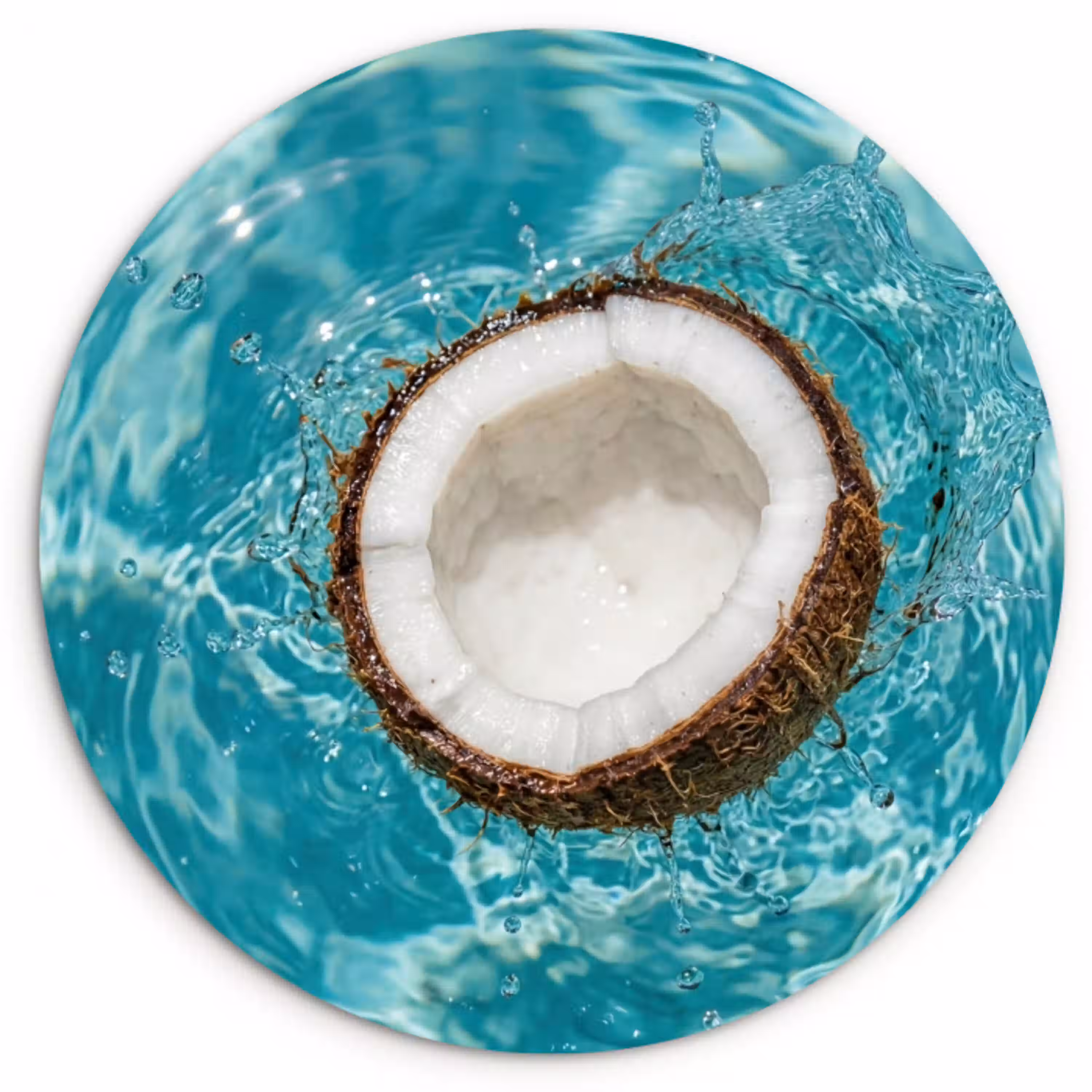 Kokosnoot - Water - Wit Wandcirkel kunststof plaat 5mm dik klein -3d