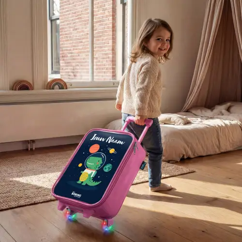 Ruimte - Dino - Planeten - Sterren Kinderkoffer - Roze klein -sfeer1