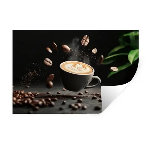 Cappuccino - Kop - Bonen - Bruin Muursticker klein -3d