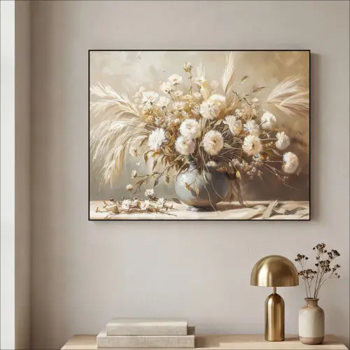 Bloemen - Vaas - Stilleven - Beige Textielframe zwart klein -sfeer2