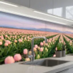 Tulpen - Landschap - Roze keuken achterwand 2 middel -3d_schuin
