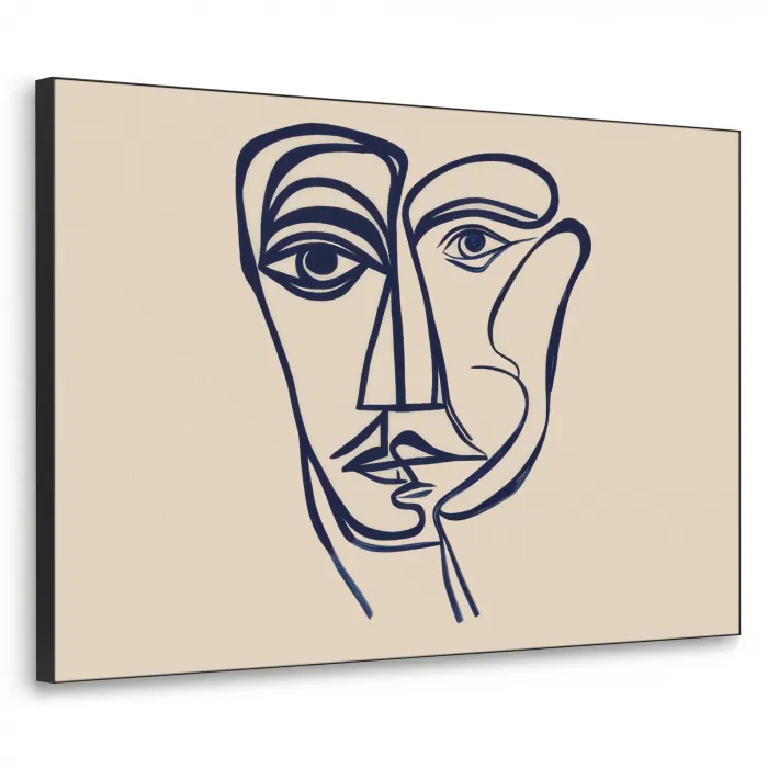 Minimalistisch - Lijnillustratie - Beige - Donkerblauw Textielframe - compleet frame klein -3d