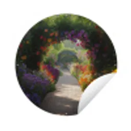 Doorkijk - Pad - Bloemen - Struik - Kleurrijk Wandcirkel tuinposter met ringen klein -3d