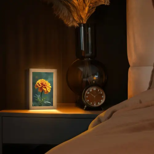 Bloemblaadjes - Afrikaan - Oranje - Wazig Light Box met kabel (Tafellamp) klein -sfeer1